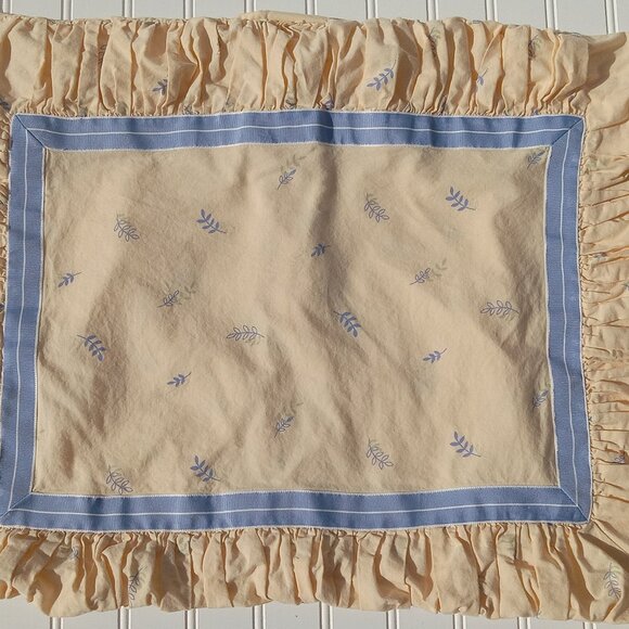 LAURA ASHLEY Pillow Shams Standard Covers Buttercream Yellow Blue Botanical Leaf - Picture 2 of 13